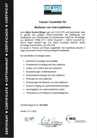 Ausbilder-Zertifikat Winget Lkw-Ladekrane