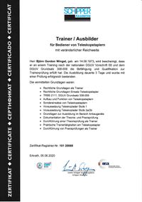 Zertifikat Winget Trainer Ausbilder Teleskopstapler